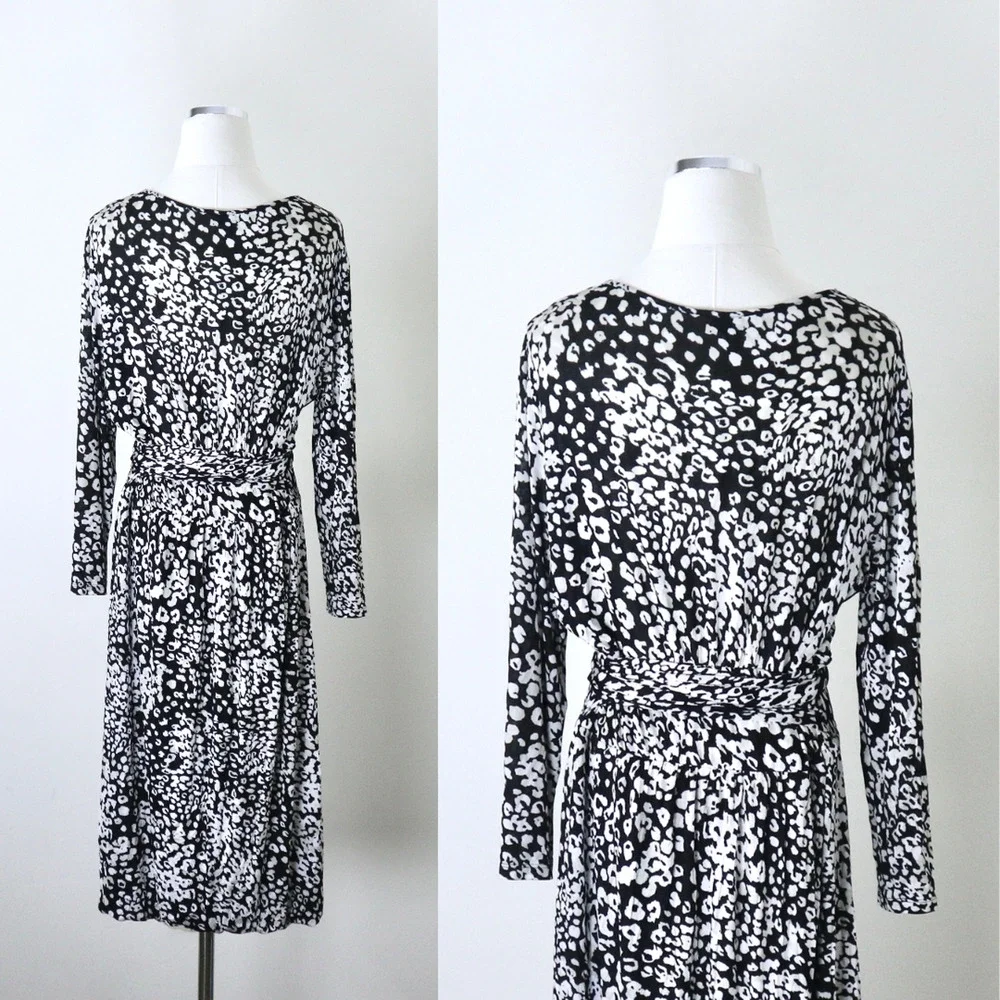 Max Mara IT 42 US 8 Soft Jersey Knit Tie Waist V Neck Dress Black Leopard Print - Picture 6 of 10